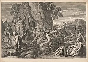 Moses Striking the Rock by Claudine Bouzonnet-Stella, after Nicolas Poussin