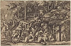 Moses Striking the Rock by Master IV after Francesco Primaticcio