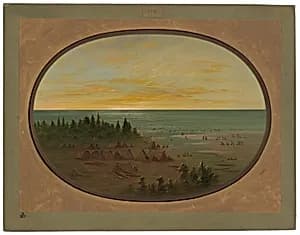 Nayas Village - Indians Bathing by George Catlin