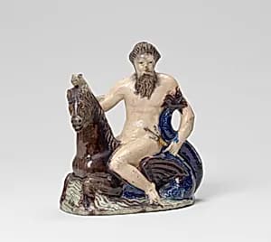 Neptune on a Hippocamp by Fontainebleau or Avon Pottery, possibly after a model by Claude Berthélemy