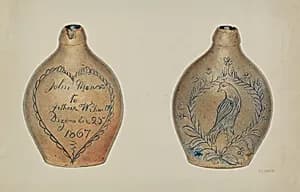 Pa. German Stoneware Flask by V.L. Vance