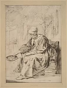 Pancake Woman by Cornelis Ploos van Amstel (editor) and Johannes Kornlein (printmaker), after Gabriel Metsu