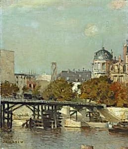 Paris Scene with Bridge by Jean-Charles Cazin