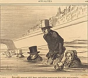 Parisiens prenant... leurs précautions... by Honoré Daumier