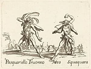Pasquariello Truonno and Meo Squaquara by after Jacques Callot