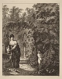 Putto Visiting a Girl at a Fountain by Salomon Gessner