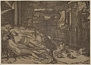 Raphael's Dream by Marcantonio Raimondi possibly after Raphael