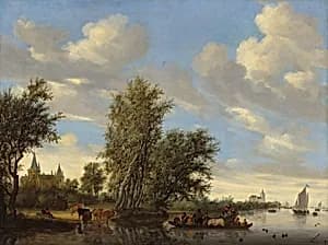 River Landscape with Ferry by Salomon van Ruysdael
