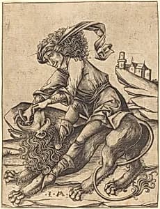 Samson and the Lion by Israhel van Meckenem
