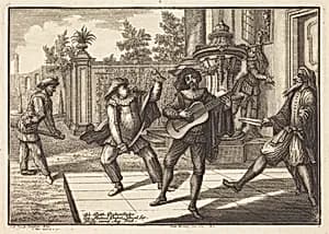 Scaramouche Distracts Pantalon by Johann Balthasar Probst after Johann Jacob Schübler