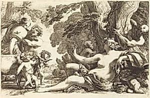 Seated Bacchante with Children by Michel Dorigny