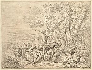 Shepherd on Horseback by Italian 17th Century (Giovanni Santagostino?),  after Giovanni Benedetto Castiglione