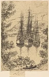 Ships at Fowey by Théodore Roussel