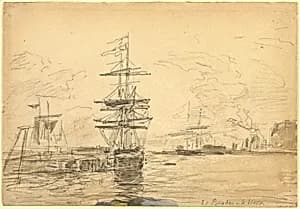 Ships in Harbor by Eugène Boudin