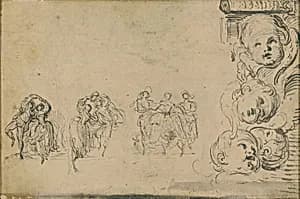 Sketches of Dancers and Heads of Putti by Gabriel Jacques de Saint-Aubin