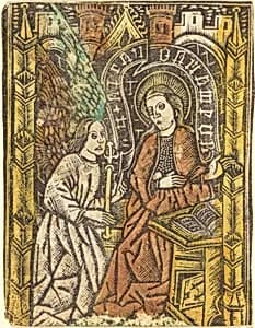The Annunciation by Workshop of Master of the Borders with the Four Fathers of the Church