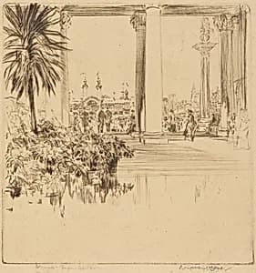 The Colonnade, Glasgow Exhibition by Muirhead Bone