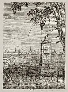 The Little Monument [left] by Canaletto