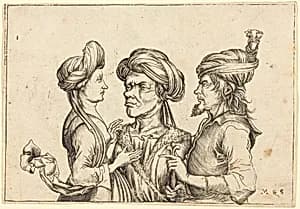 Three Oriental Figures by Follower of Martin Schongauer