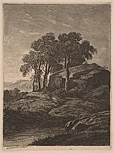 Trees by a Rock by Alexandre Calame