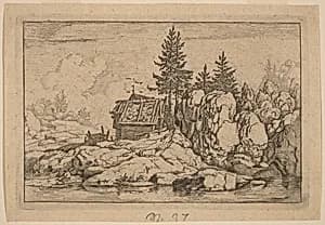 Two Fir Trees near Cottages by Allart van Everdingen
