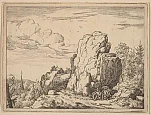 Two Men Seated at the Foot of a High Rock by Allart van Everdingen
