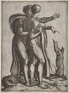 Two Nude Men by Marcantonio Raimondi after Michelangelo