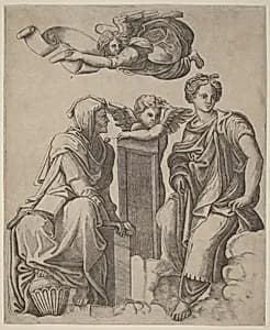 Two Sibyls and an Angel by Giovanni Antonio da Brescia after Raphael