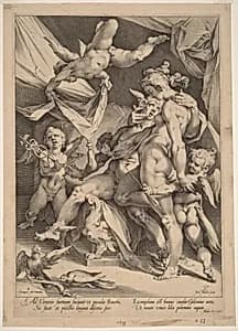 Venus and Mercury by Jan Muller, after Bartholomaeus Spranger