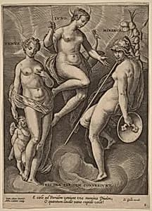 Venus, Juno and Minerva by Adriaen Collaert after Jan van der Straet