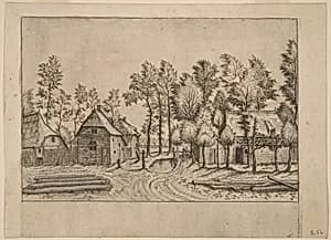 Village Street by Johannes van Doetechum, the Elder and Lucas van Doetechum after Master of the Small Landscapes
