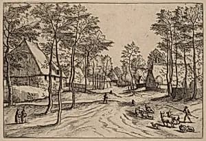 Village Street by Johannes van Doetechum, the Elder and Lucas van Doetechum after Master of the Small Landscapes