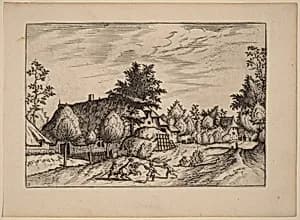 Village Street by Johannes van Doetechum, the Elder and Lucas van Doetechum after Master of the Small Landscapes