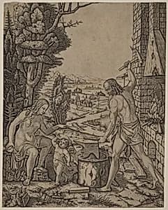Vulcan, Venus, and Eros by Marcantonio Raimondi