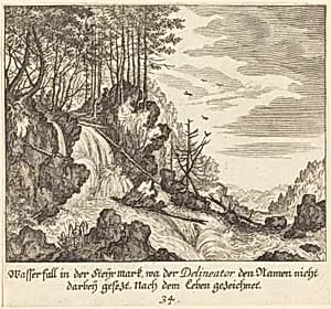 Waterfall by Melchior Küsel after Johann Wilhelm Baur