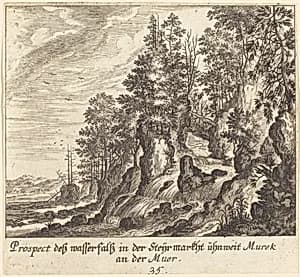 Waterfall by Melchior Küsel after Johann Wilhelm Baur