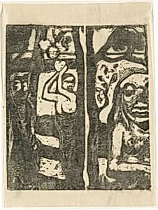 Woman Picking Fruit and the Savage (Femme cueillant des fruits et oviri) by Paul Gauguin