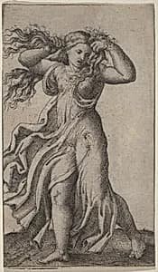Woman Pulling Her Hair by Marcantonio Raimondi possibly after Francesco Francia