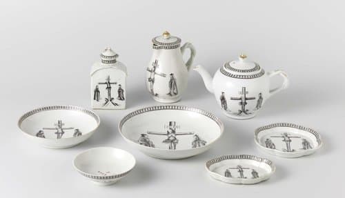 Tea service with a crucifixion scene by anonymous