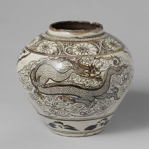 Ovoid jar with a feng huang and a dragon by anonymous