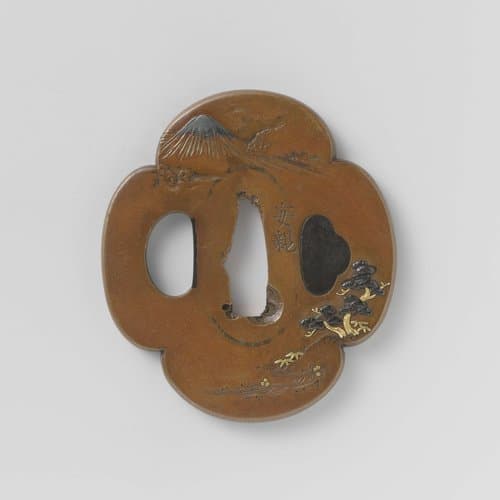 Hand guard with Mount Fuji and pine trees