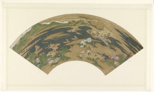 Waaierblad met een landschap met figuren by anonymous