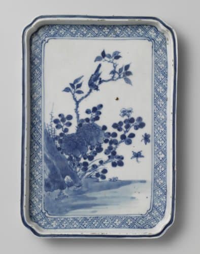 Rectangular dish with flowering plants by anonymous