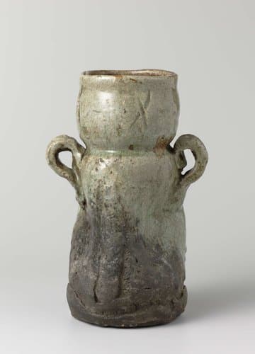 Vase with a green glaze and two handles by anonymous; anonymous