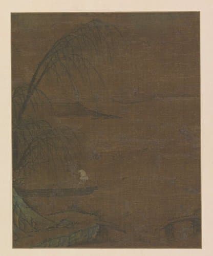 Waterlandschap met visser in een prauw by anonymous