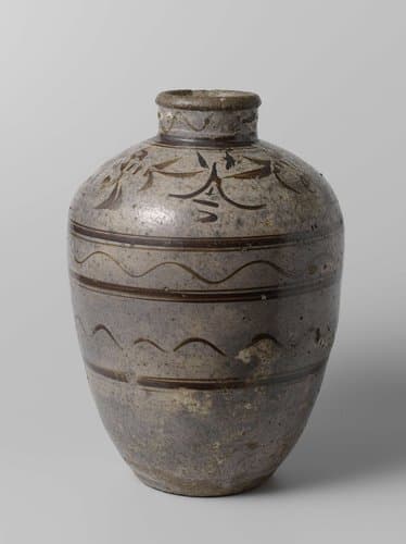 Ovoid jar with ornamental borders and flower sprays by anonymous