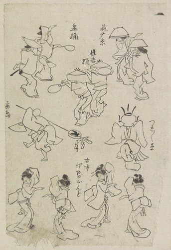 Verschillende dansende figuren by Katsushika Hokusai