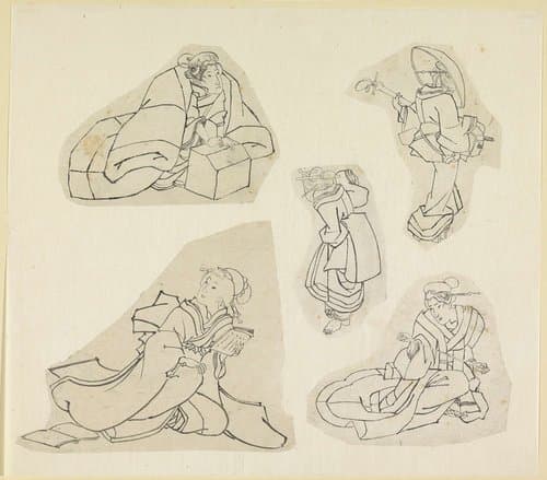 Vijf vrouwenfiguren by Katsushika Hokusai