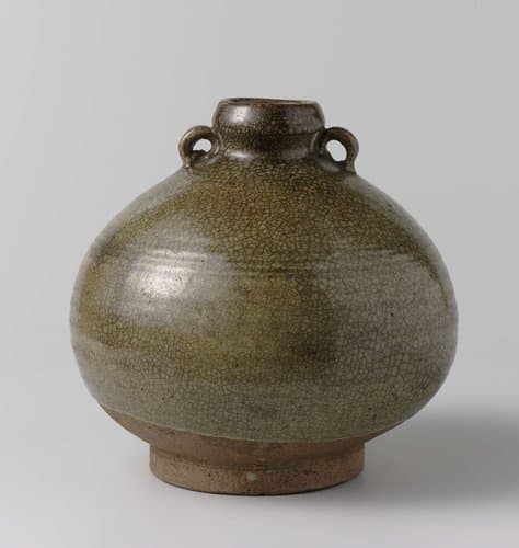 Ovoid jar with incised lines and a green glaze by anonymous; anonymous