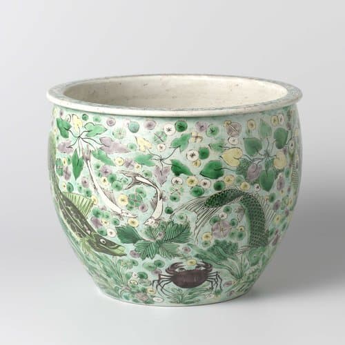 Flowerpot Decorated with Fish and Plants by anonymous